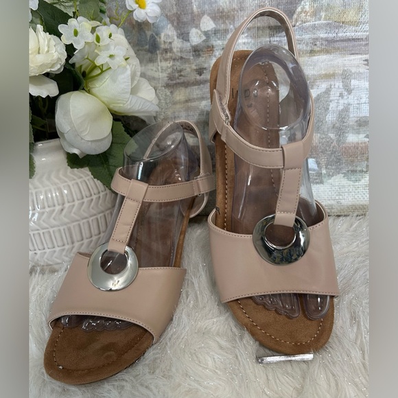 Impo Shoes - Impo Blush Tan T-Strap Sandals with Silver Ring
